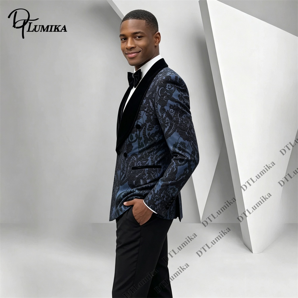 투피스 페이즐리 자카드 턱시도 수트 블랙 벨벳 숄 라펠 - Men Formal Wear With Blazer 리뷰 및 가격