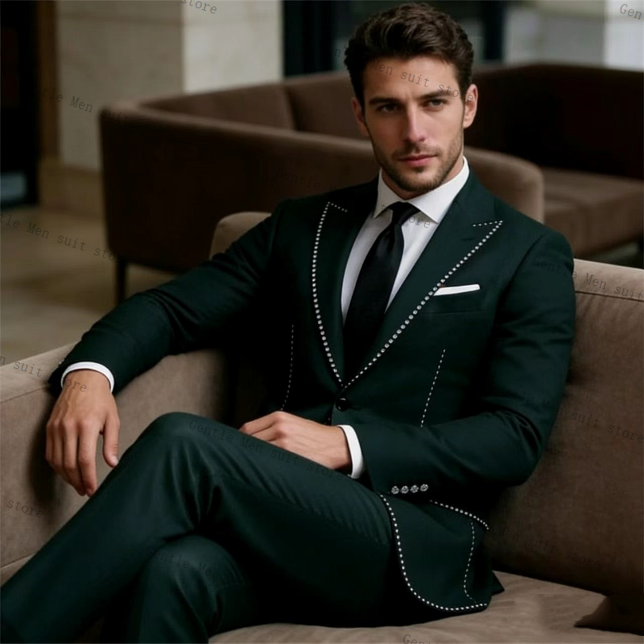 크리스탈 럭셔리 그린 남성 정장 세트 2피스 블레이저+ - Men Formal Wear Green 리뷰 및 가격